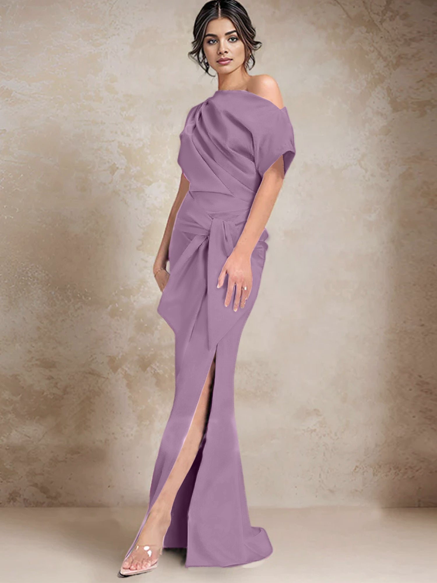 Vestidos de madre de la novia de un solo hombro con corte trompeta/sirena y abertura lateral