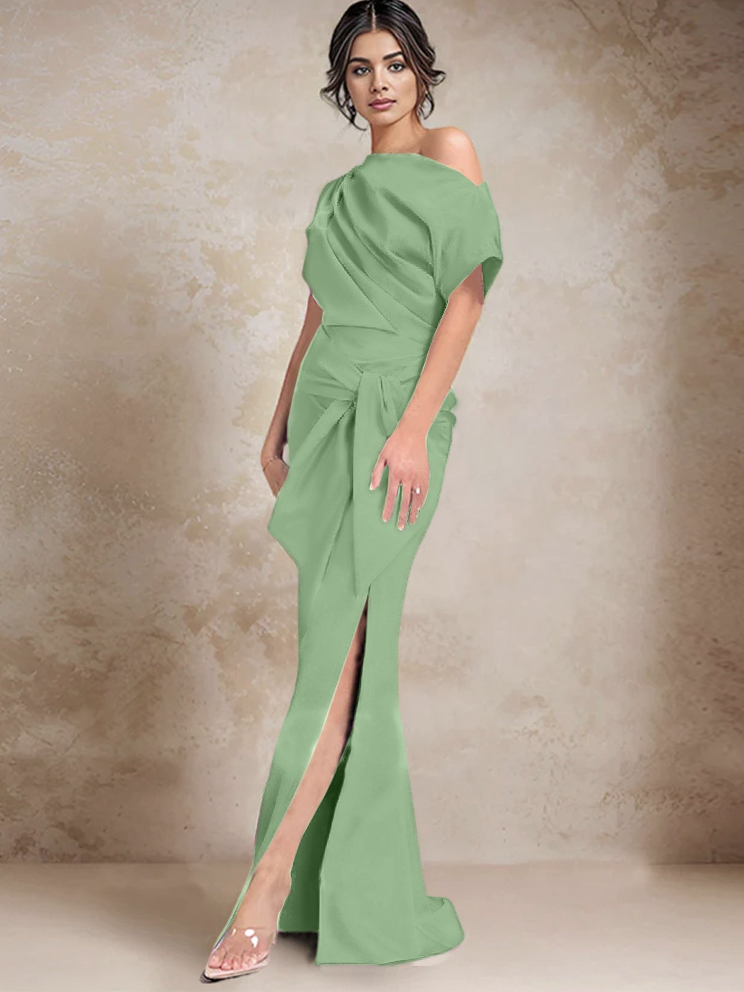 Vestidos de madre de la novia de un solo hombro con corte trompeta/sirena y abertura lateral