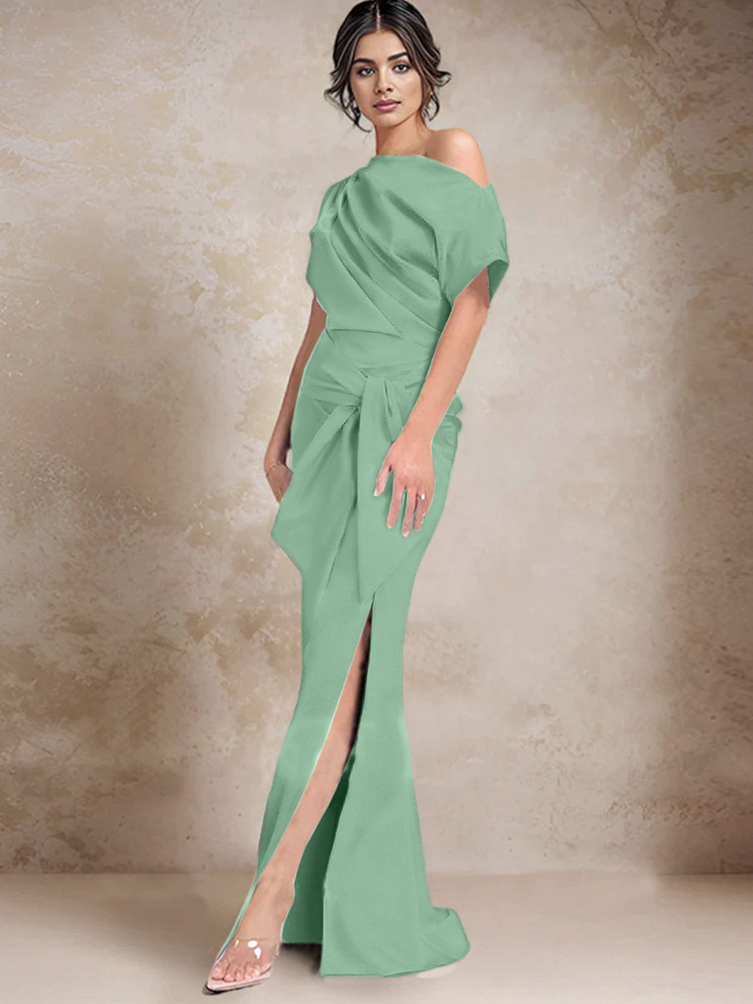 Vestidos de madre de la novia de un solo hombro con corte trompeta/sirena y abertura lateral