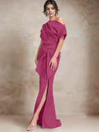 Vestidos de madre de la novia de un solo hombro con corte trompeta/sirena y abertura lateral
