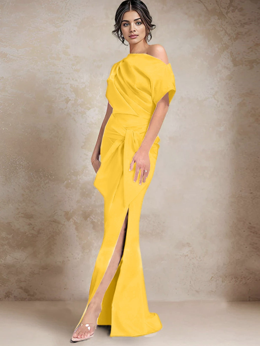 Vestidos de madre de la novia de un solo hombro con corte trompeta/sirena y abertura lateral