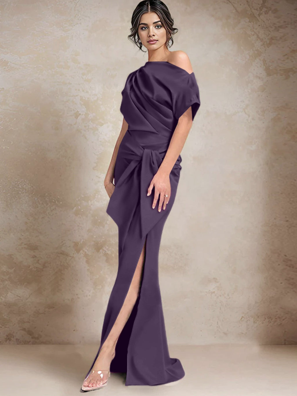 Vestidos de madre de la novia de un solo hombro con corte trompeta/sirena y abertura lateral