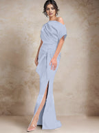 Vestidos de madre de la novia de un solo hombro con corte trompeta/sirena y abertura lateral