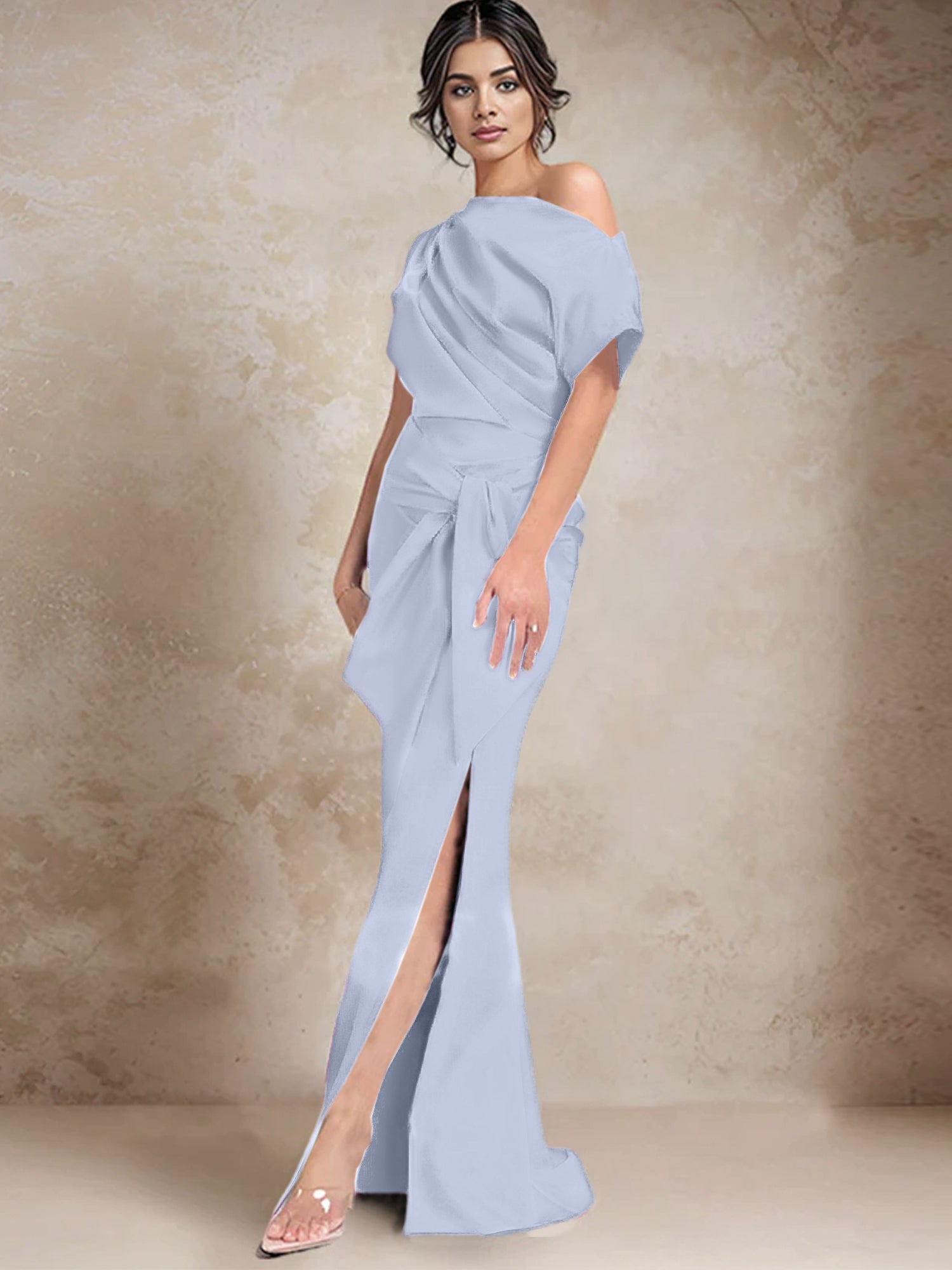 Vestidos de madre de la novia de un solo hombro con corte trompeta/sirena y abertura lateral