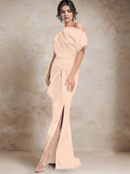Vestidos de madre de la novia de un solo hombro con corte trompeta/sirena y abertura lateral