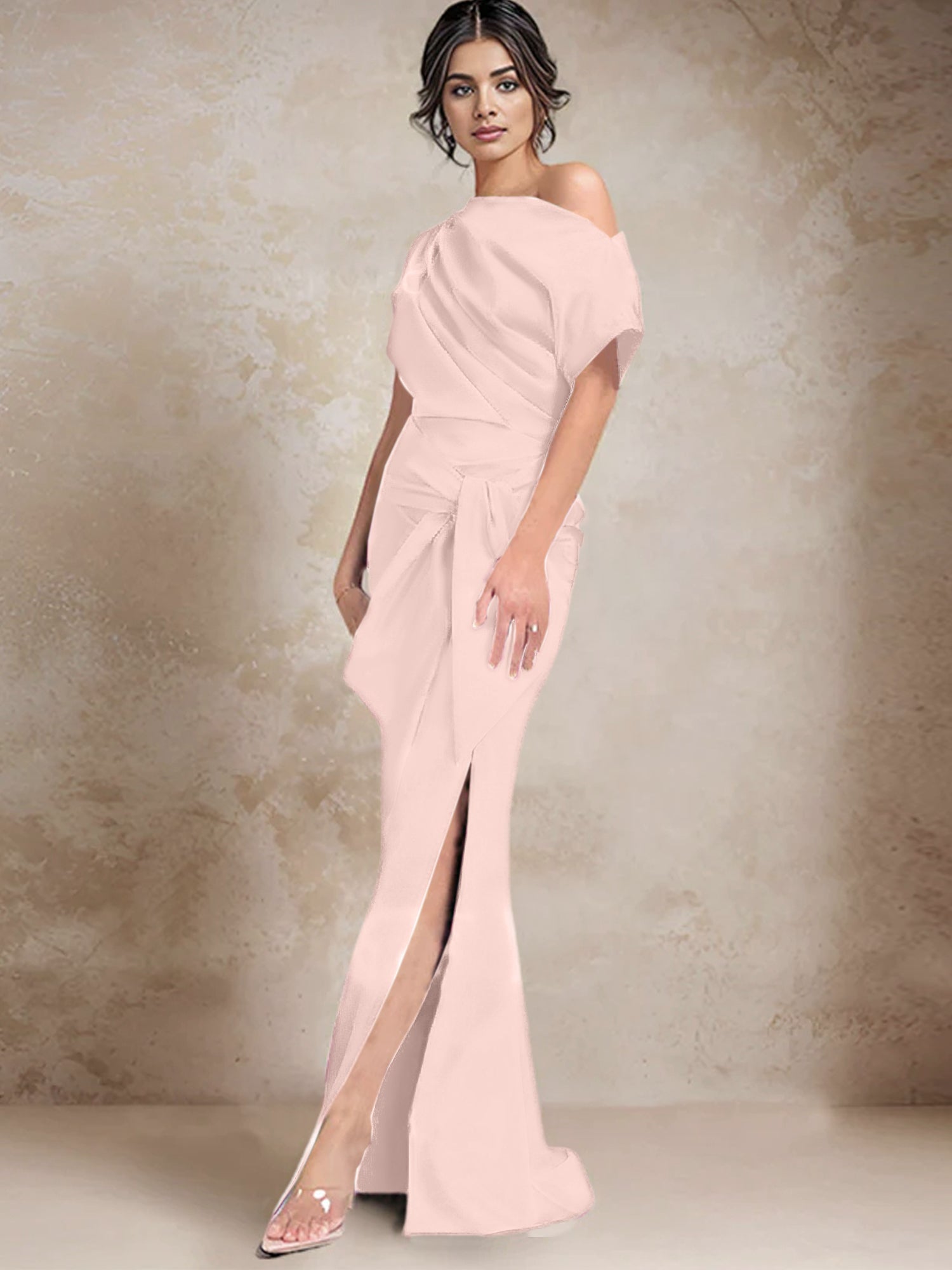 Vestidos de madre de la novia de un solo hombro con corte trompeta/sirena y abertura lateral
