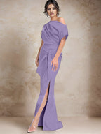 Vestidos de madre de la novia de un solo hombro con corte trompeta/sirena y abertura lateral