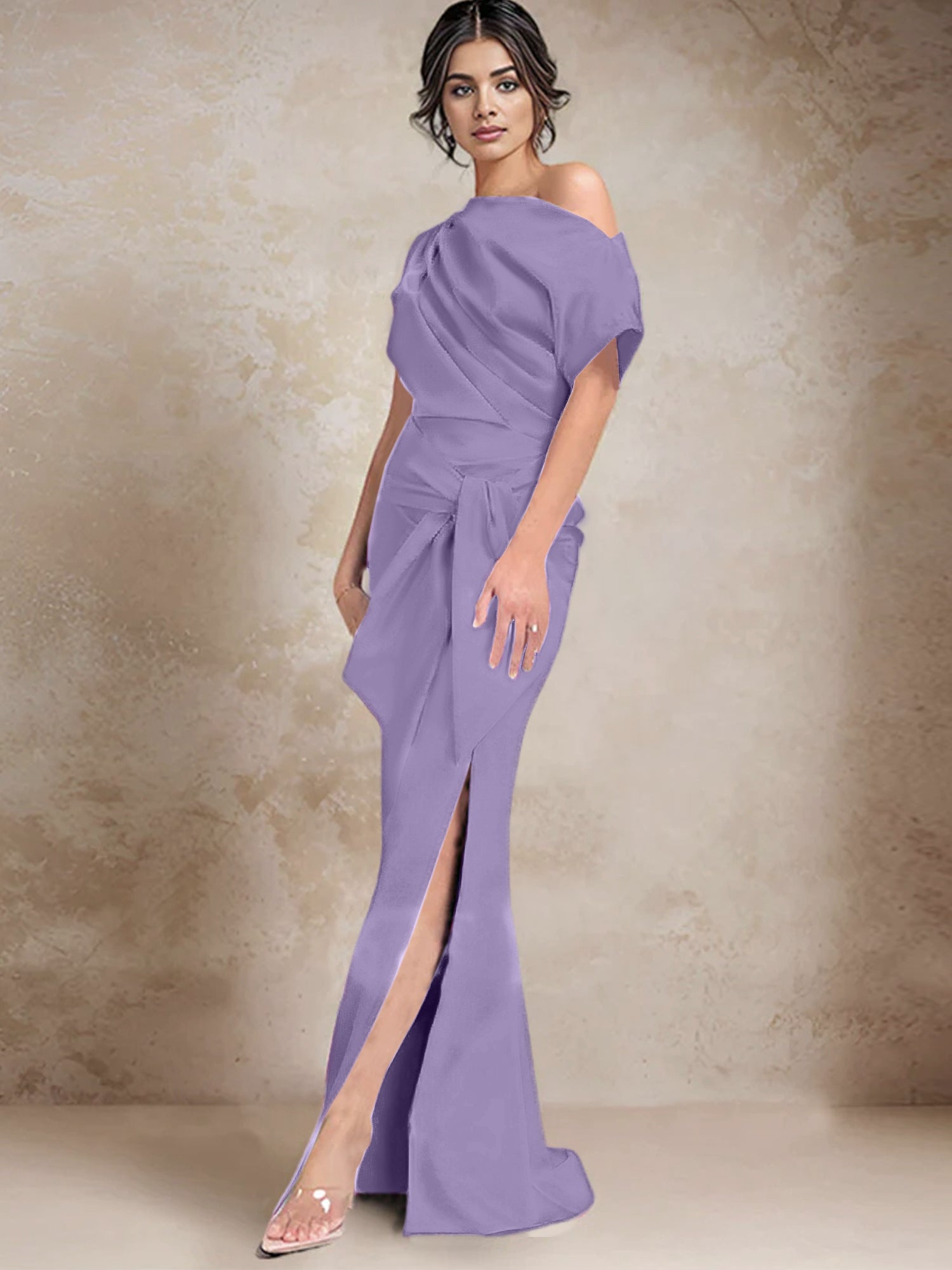 Vestidos de madre de la novia de un solo hombro con corte trompeta/sirena y abertura lateral