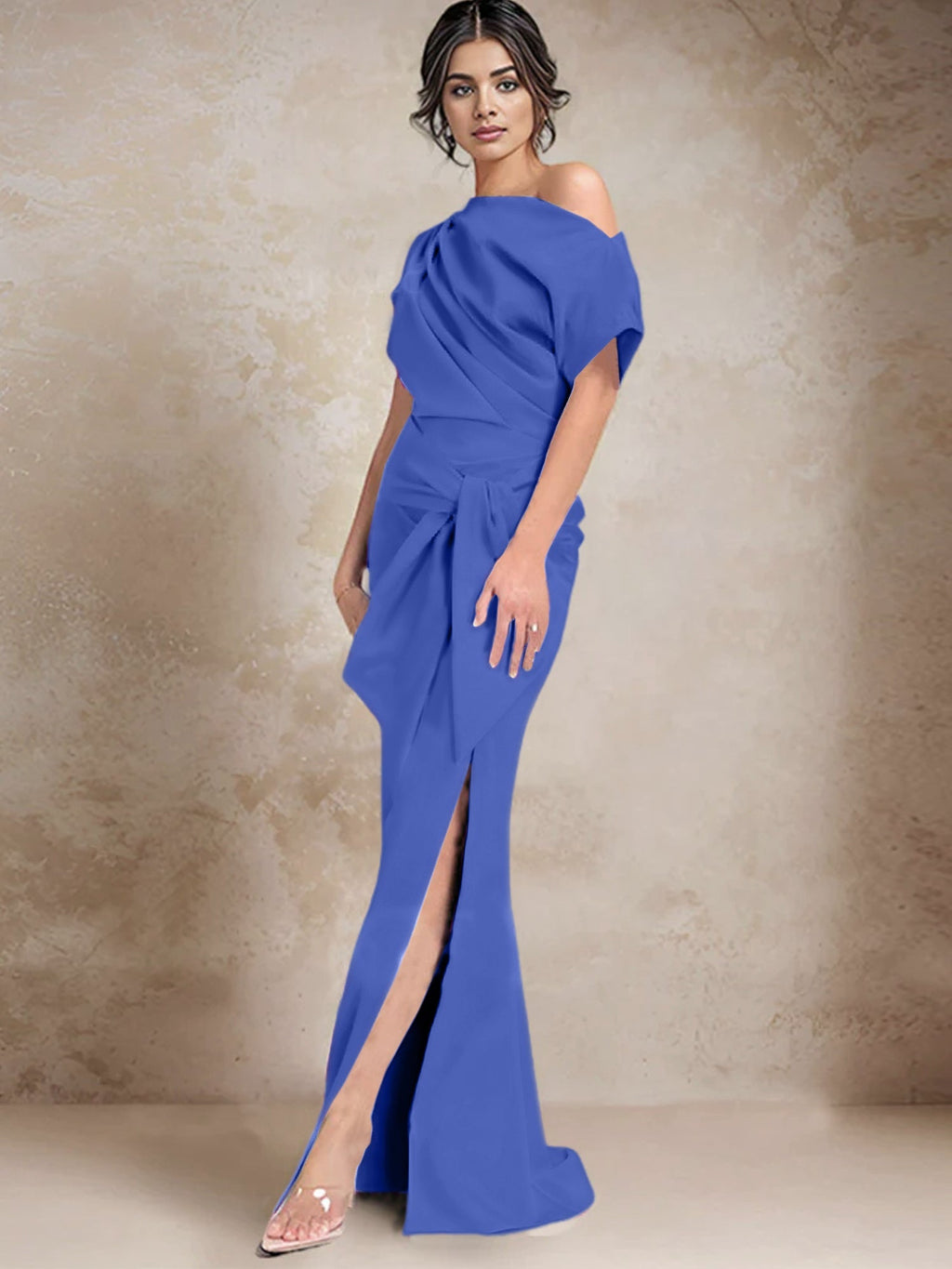 Vestidos de madre de la novia de un solo hombro con corte trompeta/sirena y abertura lateral