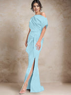 Vestidos de madre de la novia de un solo hombro con corte trompeta/sirena y abertura lateral