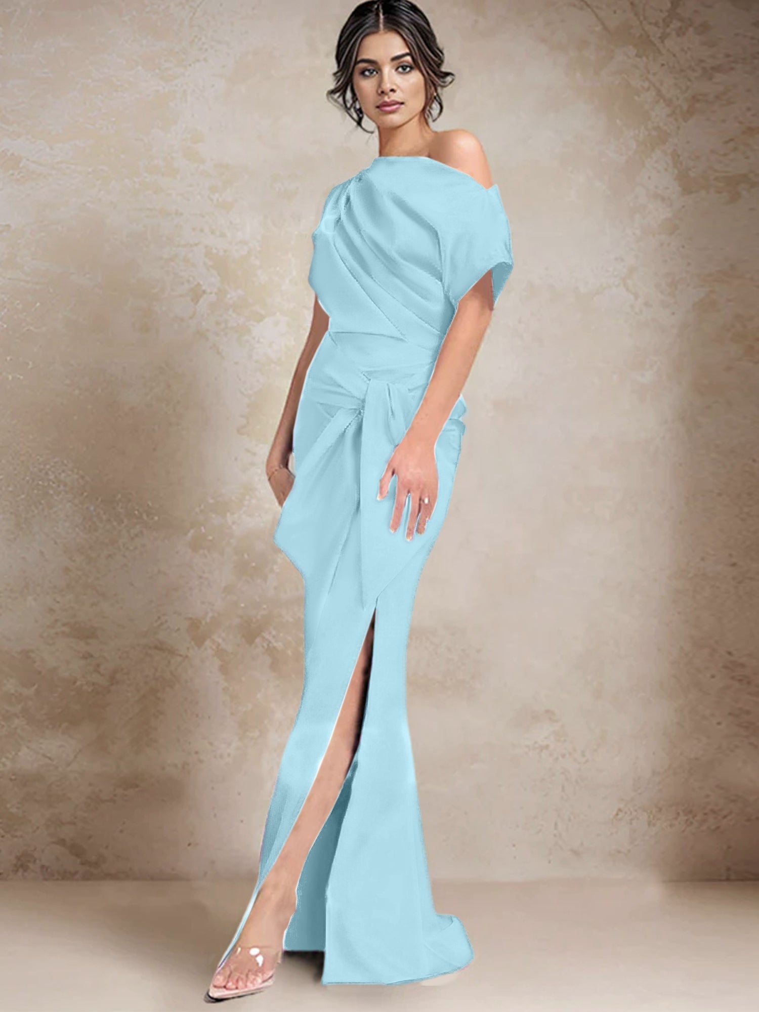 Vestidos de madre de la novia de un solo hombro con corte trompeta/sirena y abertura lateral