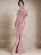 Vestidos de madre de la novia de un solo hombro con corte trompeta/sirena y abertura lateral