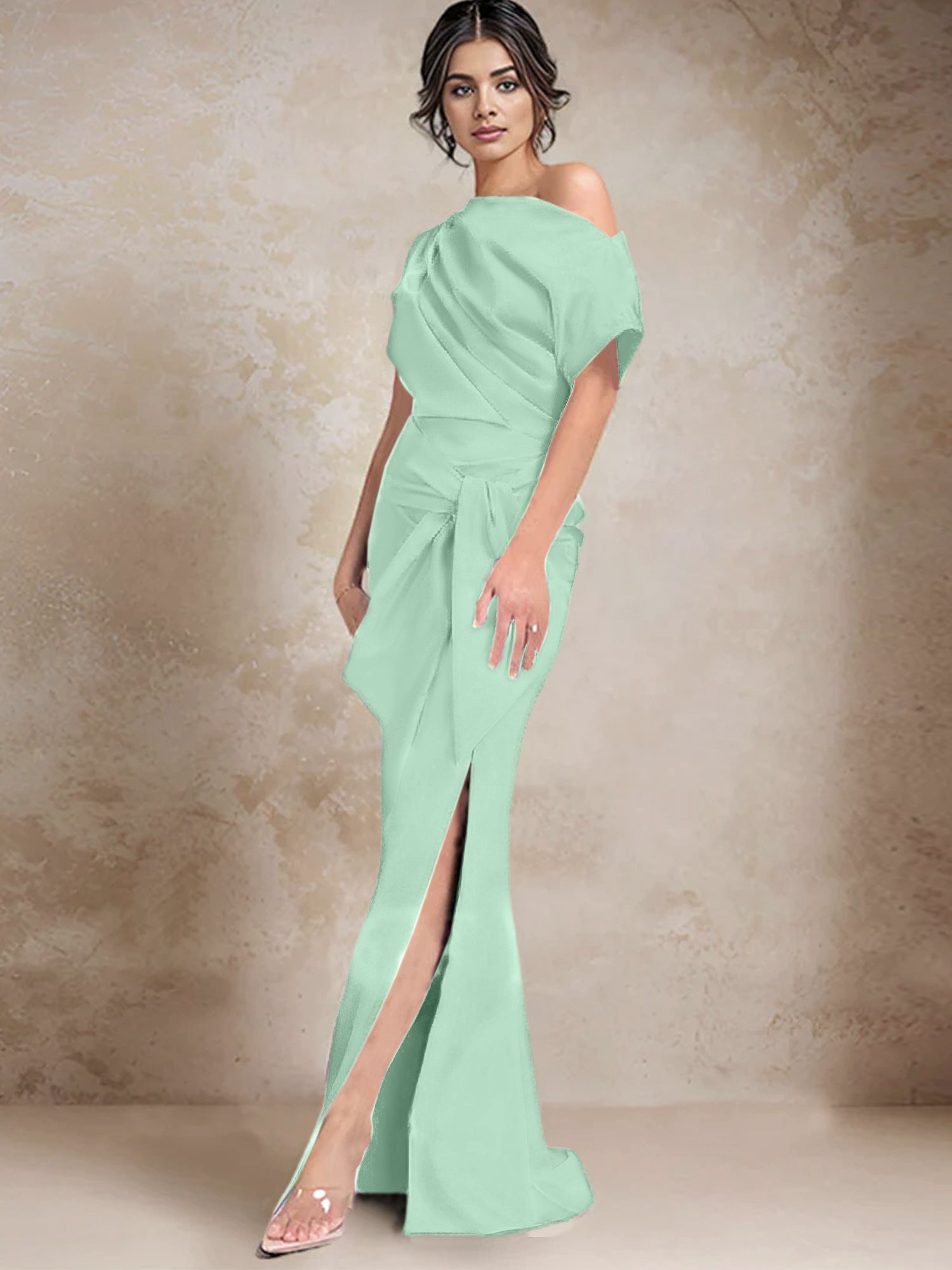 Vestidos de madre de la novia de un solo hombro con corte trompeta/sirena y abertura lateral