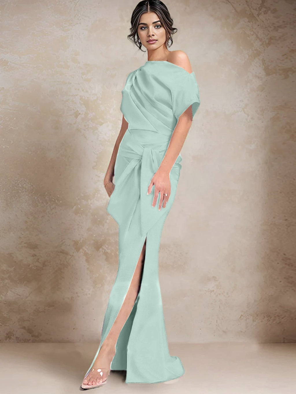 Vestidos de madre de la novia de un solo hombro con corte trompeta/sirena y abertura lateral