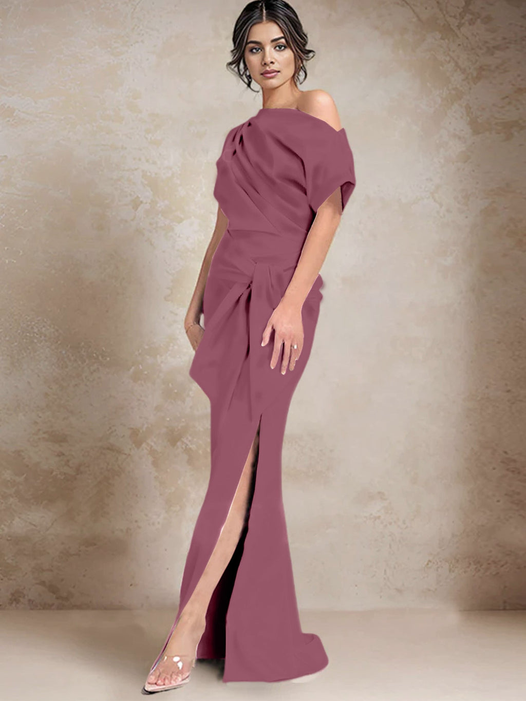 Vestidos de madre de la novia de un solo hombro con corte trompeta/sirena y abertura lateral
