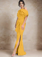 Vestidos de madre de la novia de un solo hombro con corte trompeta/sirena y abertura lateral