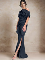 Vestidos de madre de la novia de un solo hombro con corte trompeta/sirena y abertura lateral