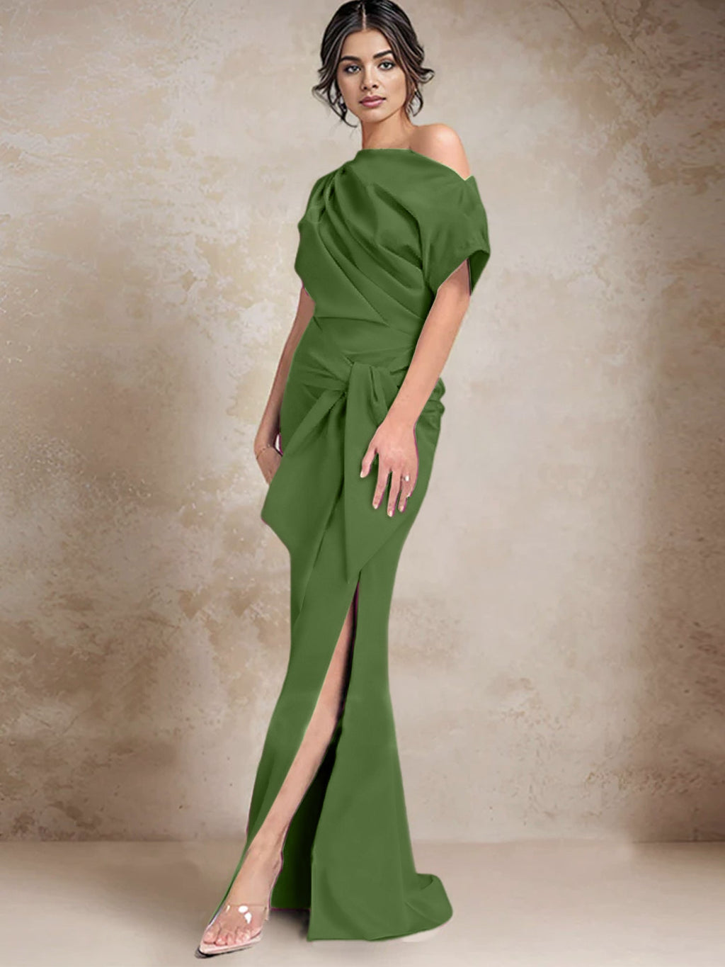 Vestidos de madre de la novia de un solo hombro con corte trompeta/sirena y abertura lateral