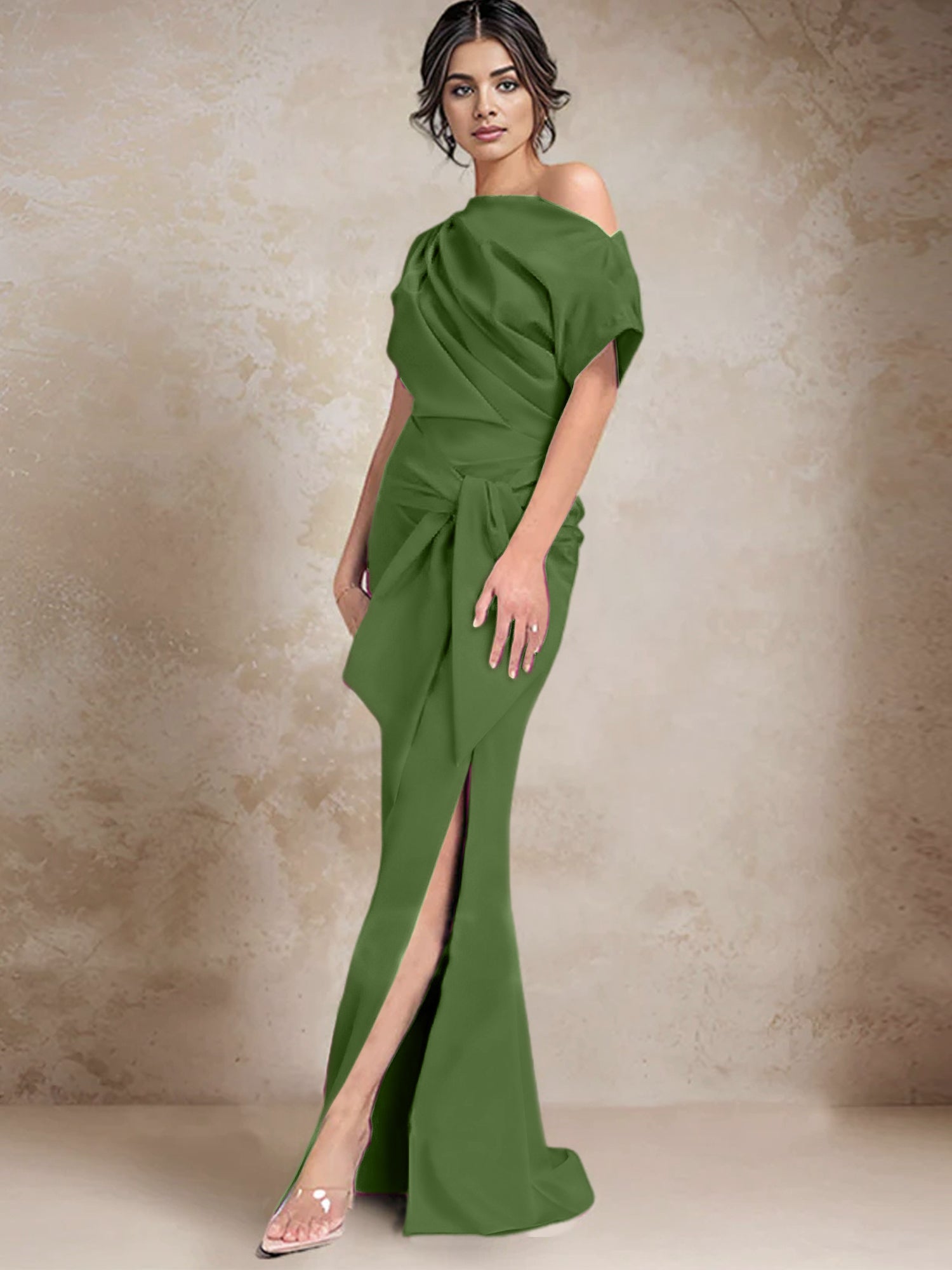 Vestidos de madre de la novia de un solo hombro con corte trompeta/sirena y abertura lateral