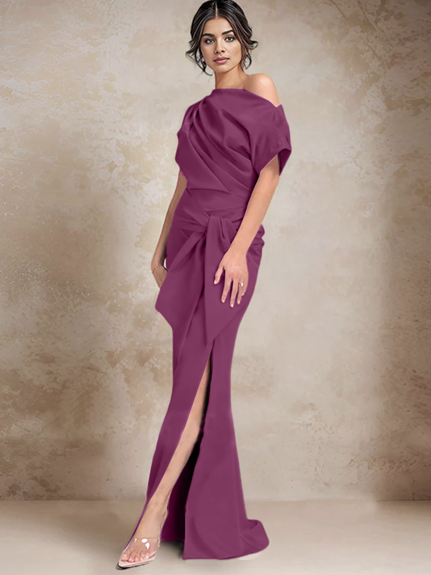 Vestidos de madre de la novia de un solo hombro con corte trompeta/sirena y abertura lateral