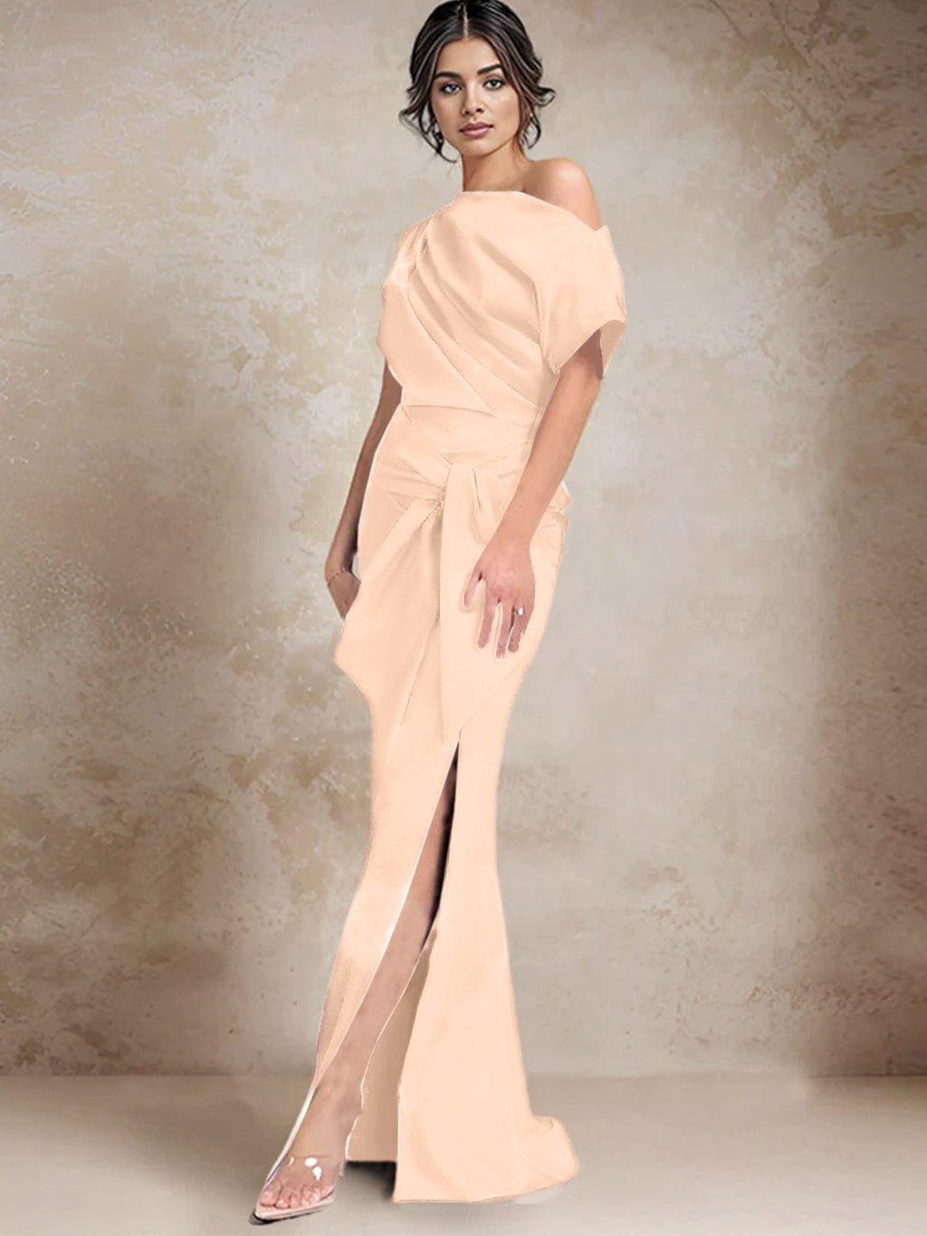 Vestidos de madre de la novia de un solo hombro con corte trompeta/sirena y abertura lateral