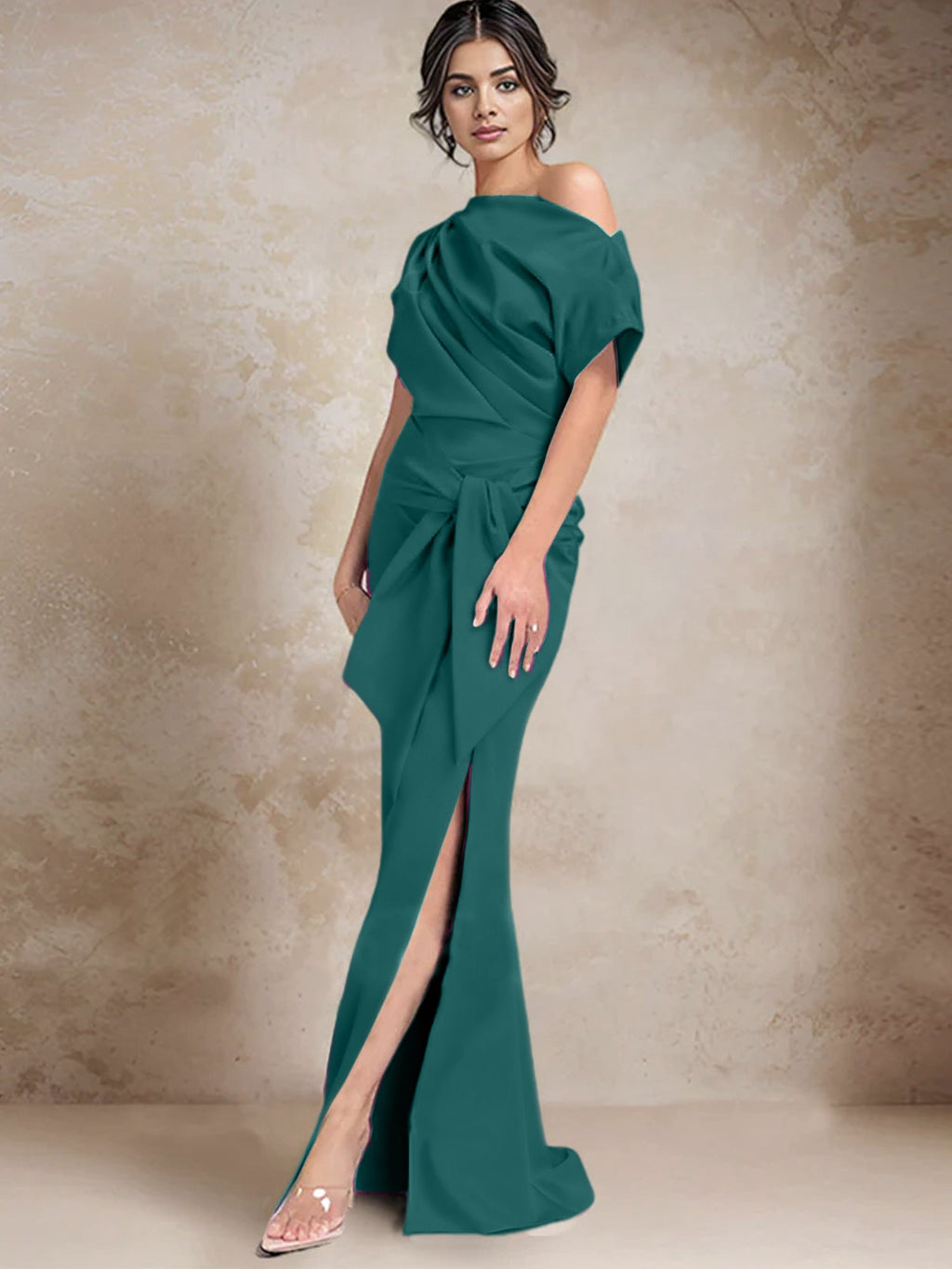 Vestidos de madre de la novia de un solo hombro con corte trompeta/sirena y abertura lateral