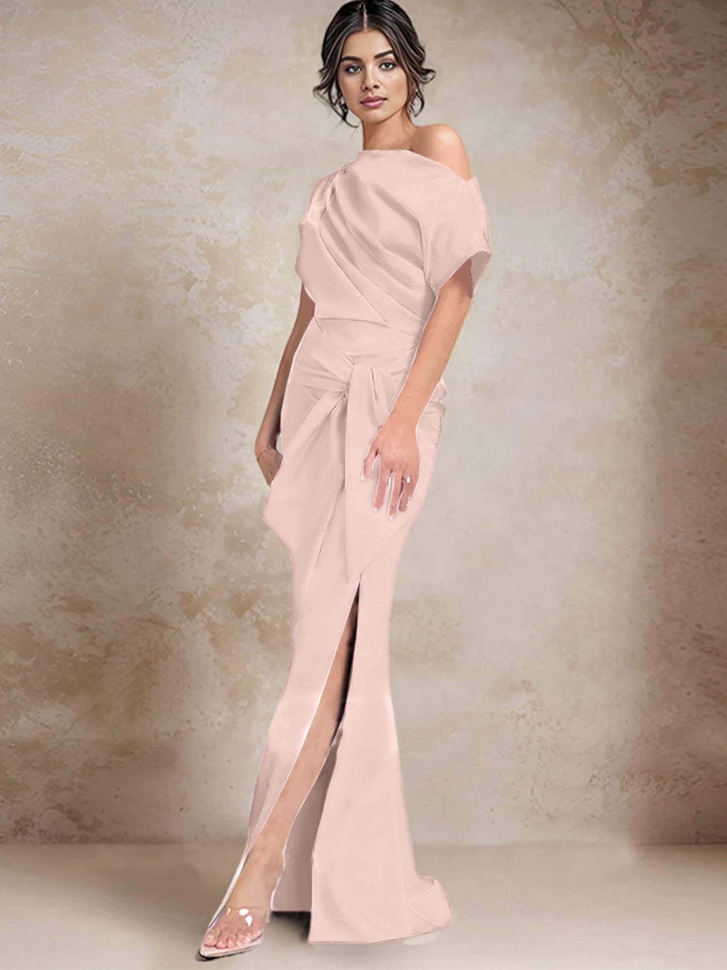 Vestidos de madre de la novia de un solo hombro con corte trompeta/sirena y abertura lateral