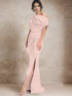 Vestidos de madre de la novia de un solo hombro con corte trompeta/sirena y abertura lateral