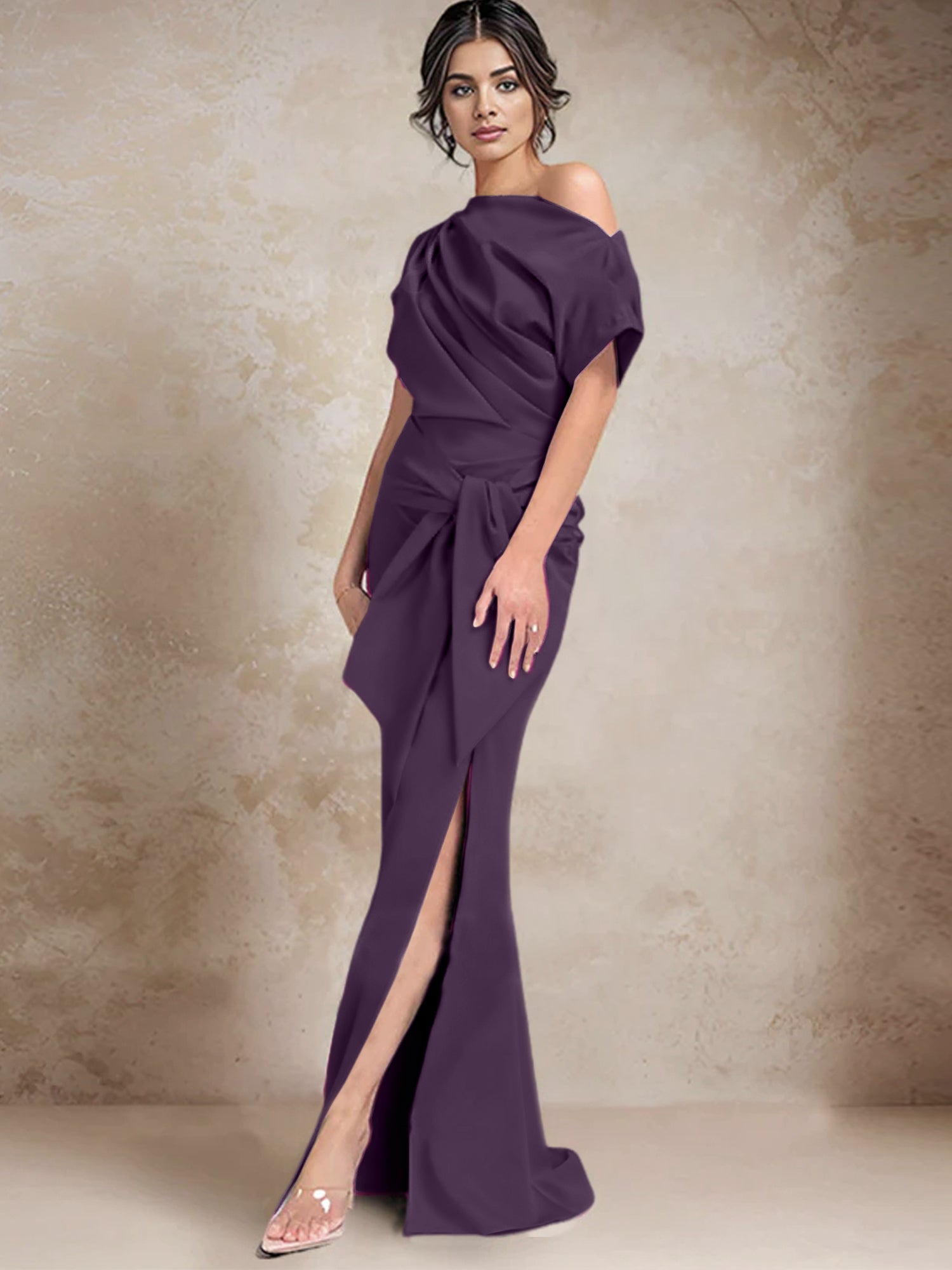Vestidos de madre de la novia de un solo hombro con corte trompeta/sirena y abertura lateral