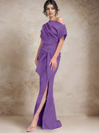 Vestidos de madre de la novia de un solo hombro con corte trompeta/sirena y abertura lateral