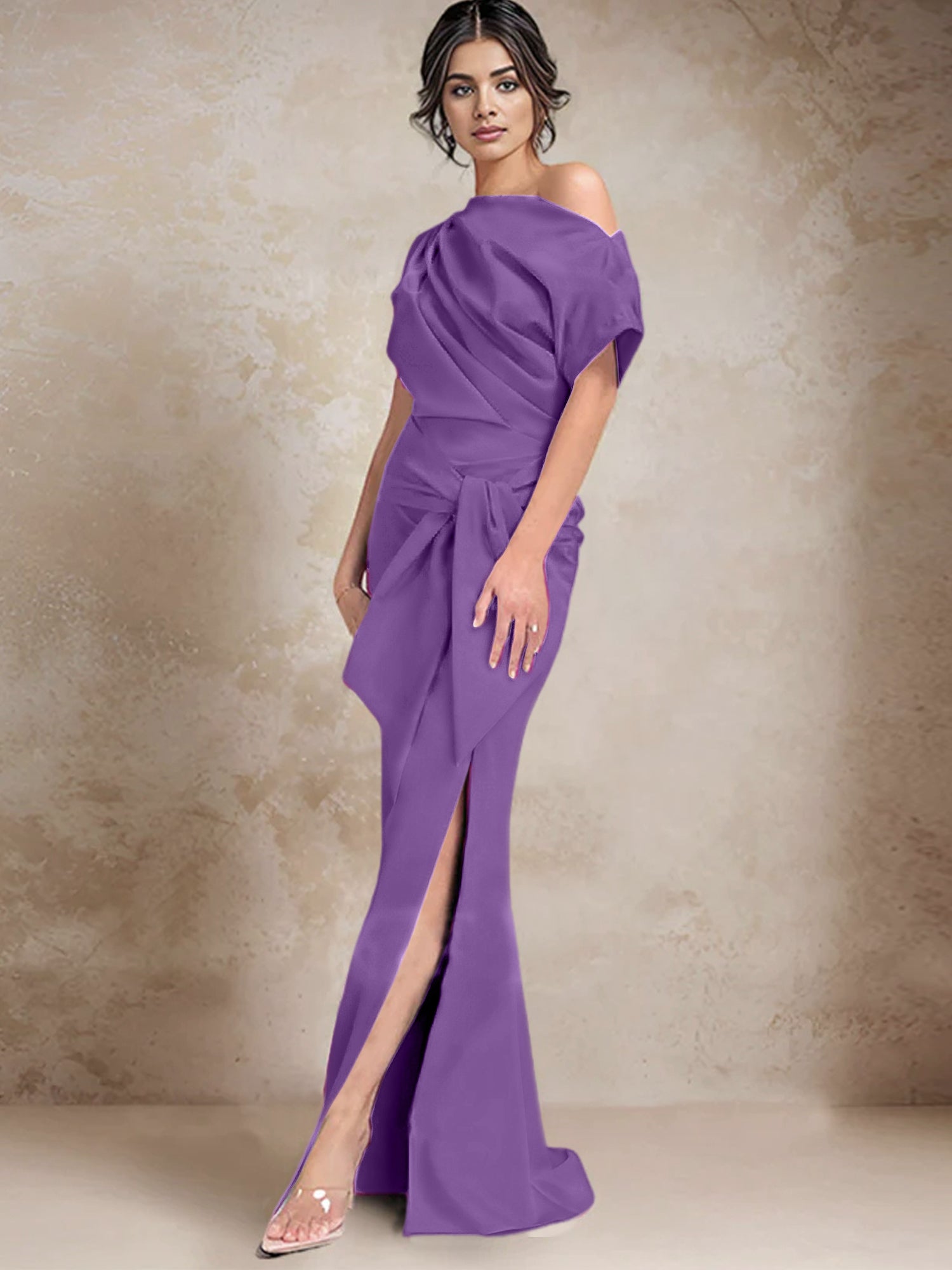 Vestidos de madre de la novia de un solo hombro con corte trompeta/sirena y abertura lateral