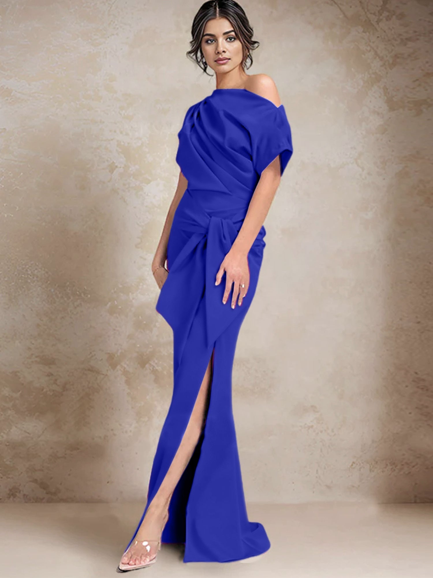 Vestidos de madre de la novia de un solo hombro con corte trompeta/sirena y abertura lateral