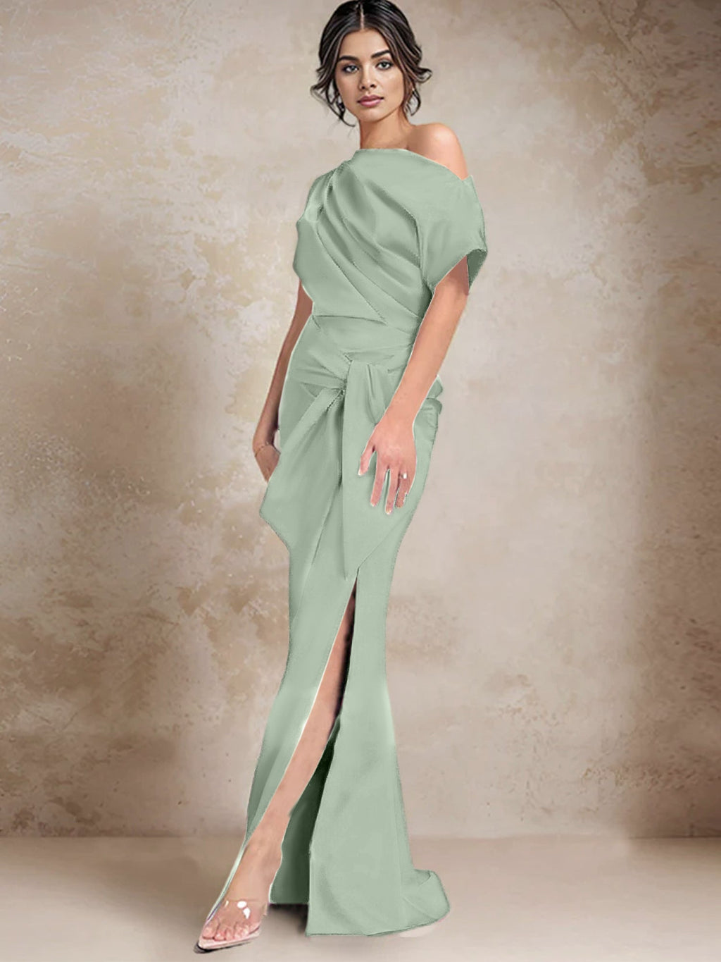 Vestidos de madre de la novia de un solo hombro con corte trompeta/sirena y abertura lateral