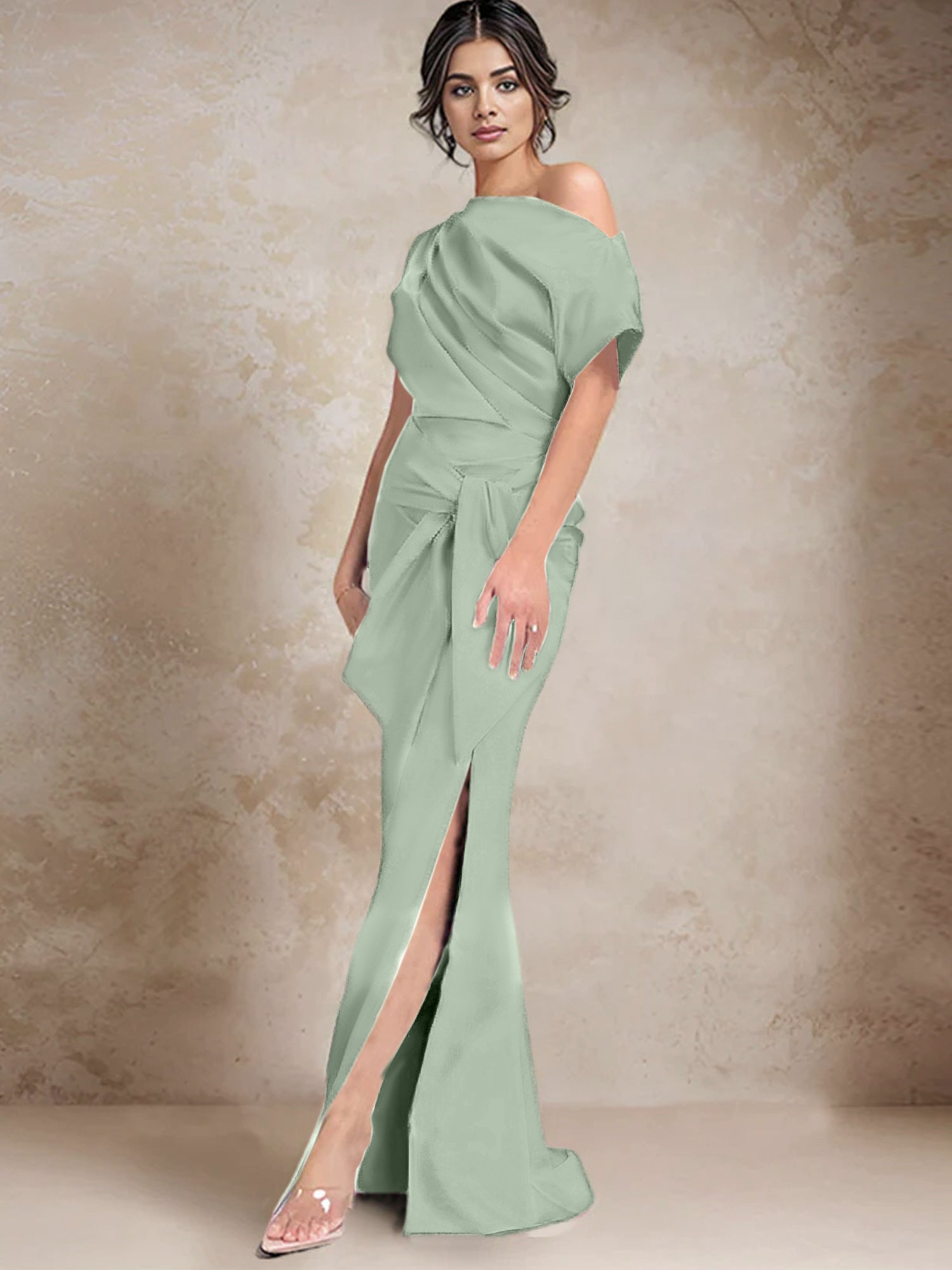 Vestidos de madre de la novia de un solo hombro con corte trompeta/sirena y abertura lateral