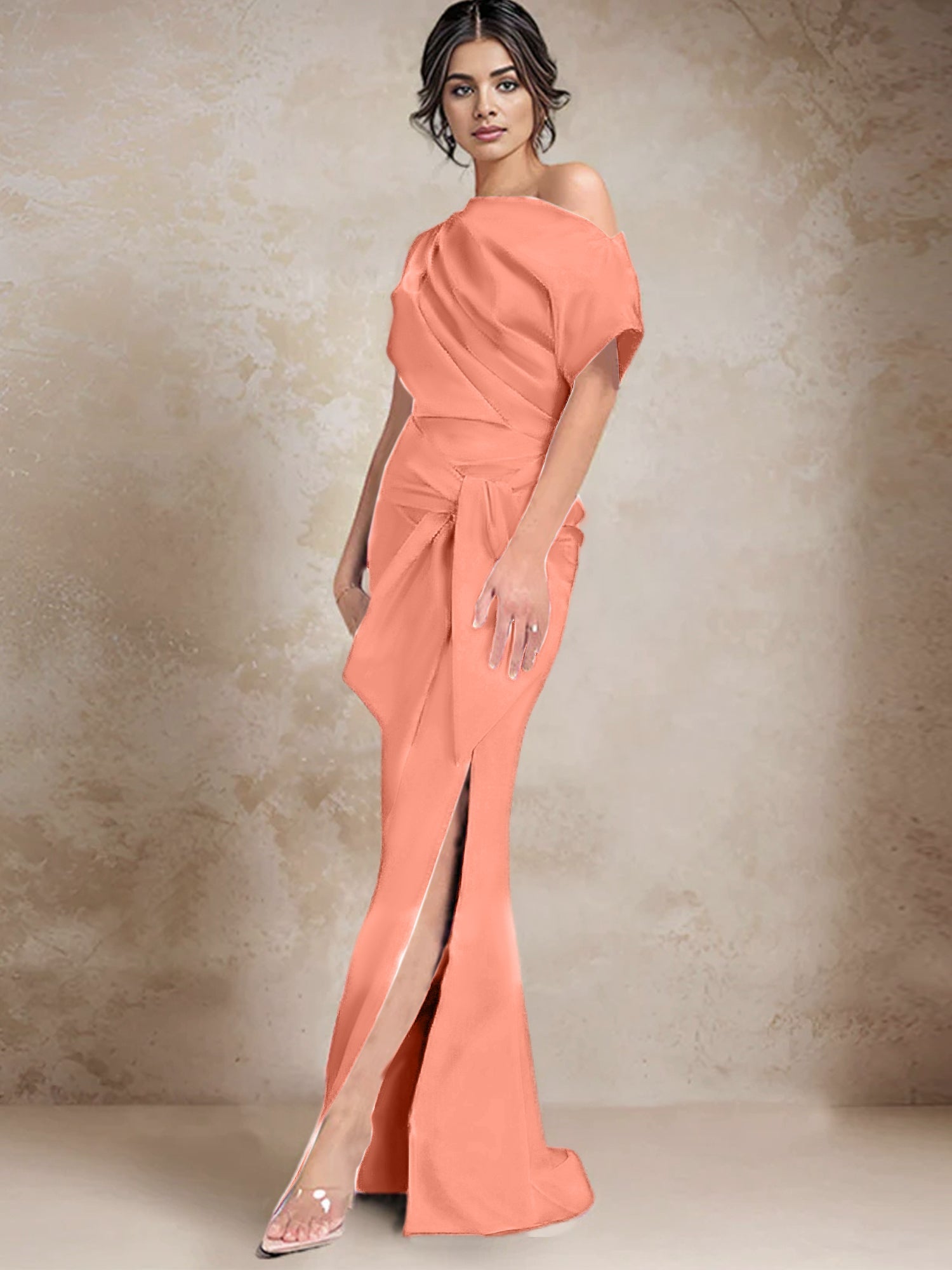 Vestidos de madre de la novia de un solo hombro con corte trompeta/sirena y abertura lateral