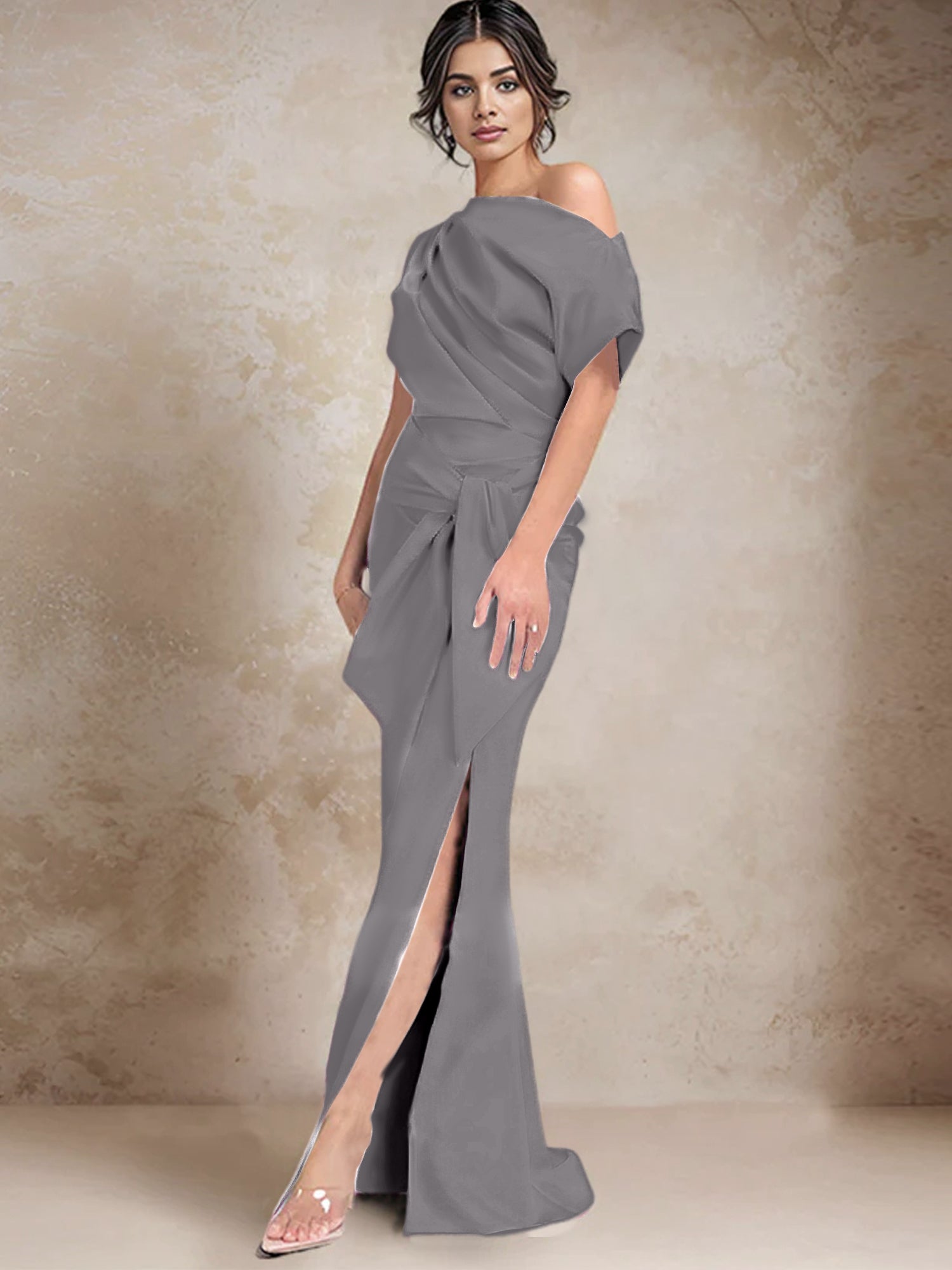 Vestidos de madre de la novia de un solo hombro con corte trompeta/sirena y abertura lateral