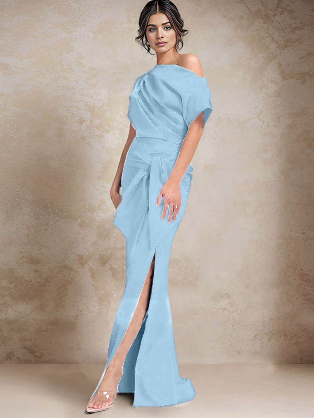 Vestidos de madre de la novia de un solo hombro con corte trompeta/sirena y abertura lateral
