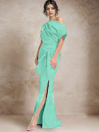 Vestidos de madre de la novia de un solo hombro con corte trompeta/sirena y abertura lateral