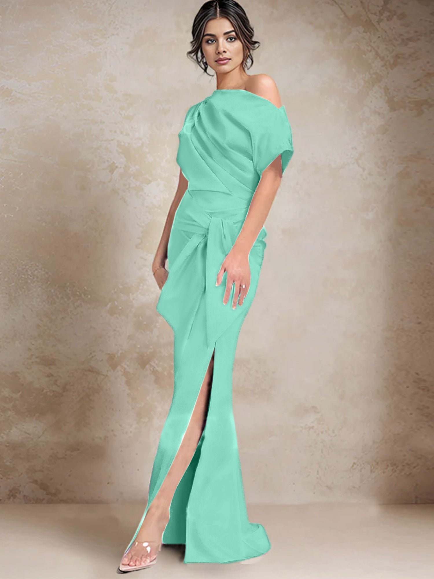 Vestidos de madre de la novia de un solo hombro con corte trompeta/sirena y abertura lateral