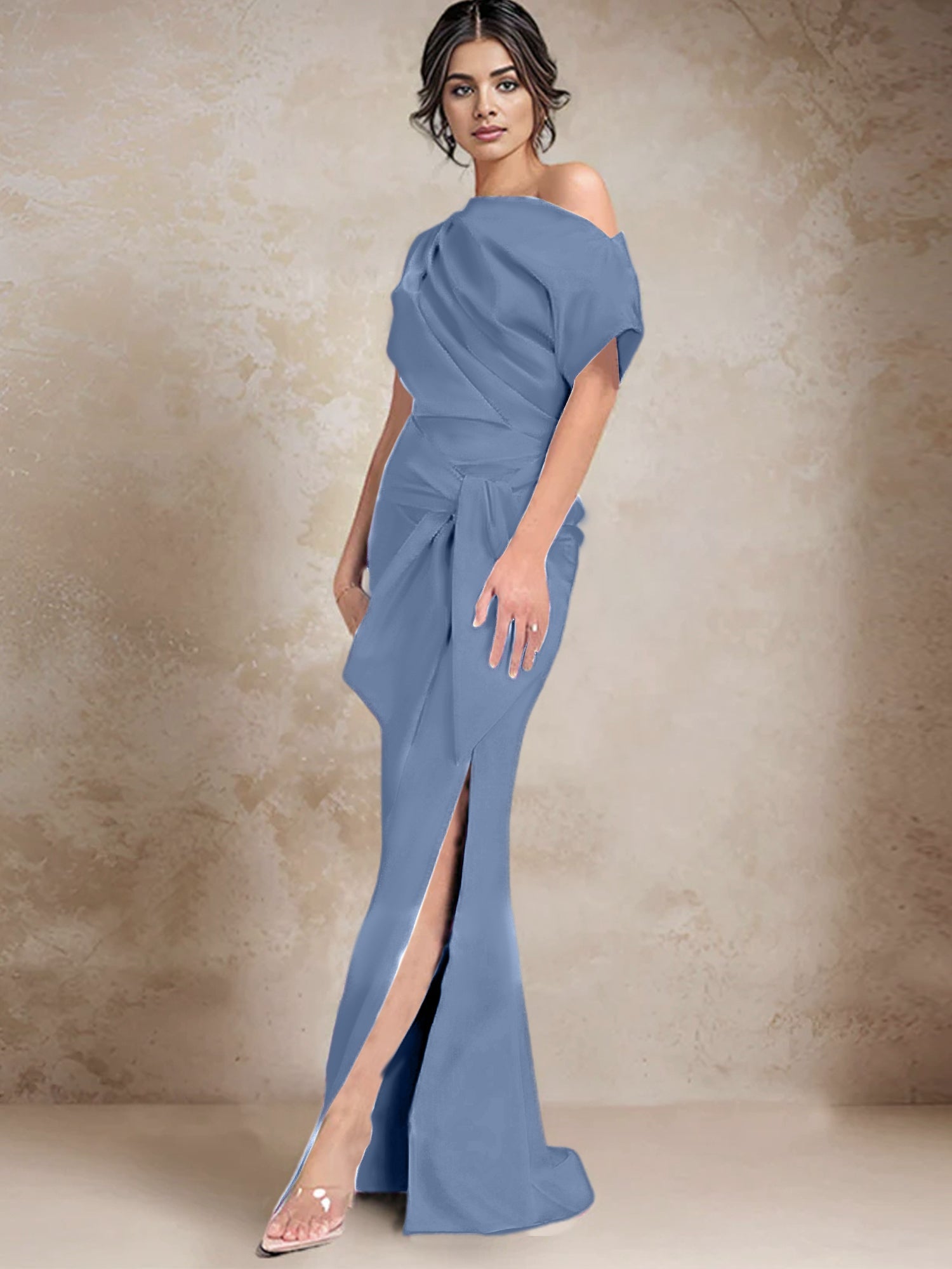 Vestidos de madre de la novia de un solo hombro con corte trompeta/sirena y abertura lateral