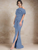 Vestidos de madre de la novia de un solo hombro con corte trompeta/sirena y abertura lateral