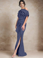 Vestidos de madre de la novia de un solo hombro con corte trompeta/sirena y abertura lateral