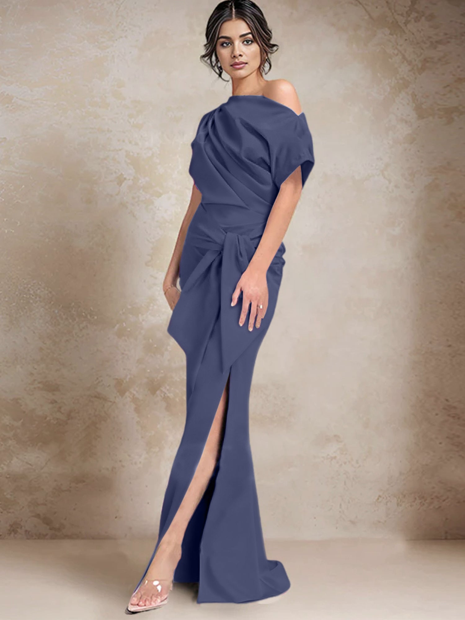 Vestidos de madre de la novia de un solo hombro con corte trompeta/sirena y abertura lateral