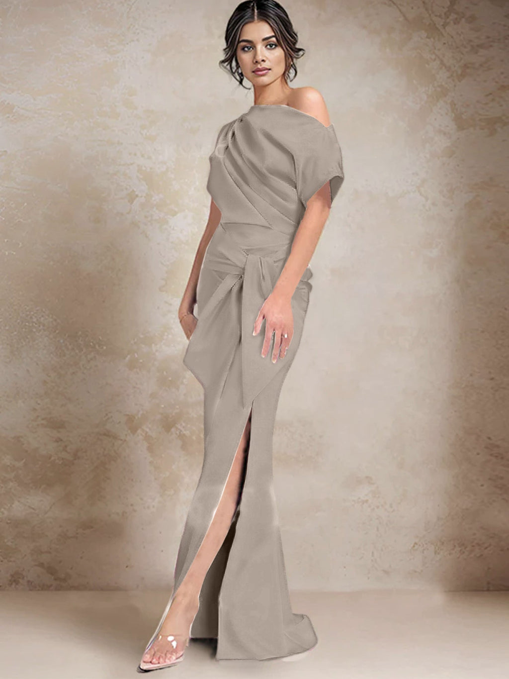 Vestidos de madre de la novia de un solo hombro con corte trompeta/sirena y abertura lateral