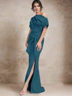 Vestidos de madre de la novia de un solo hombro con corte trompeta/sirena y abertura lateral