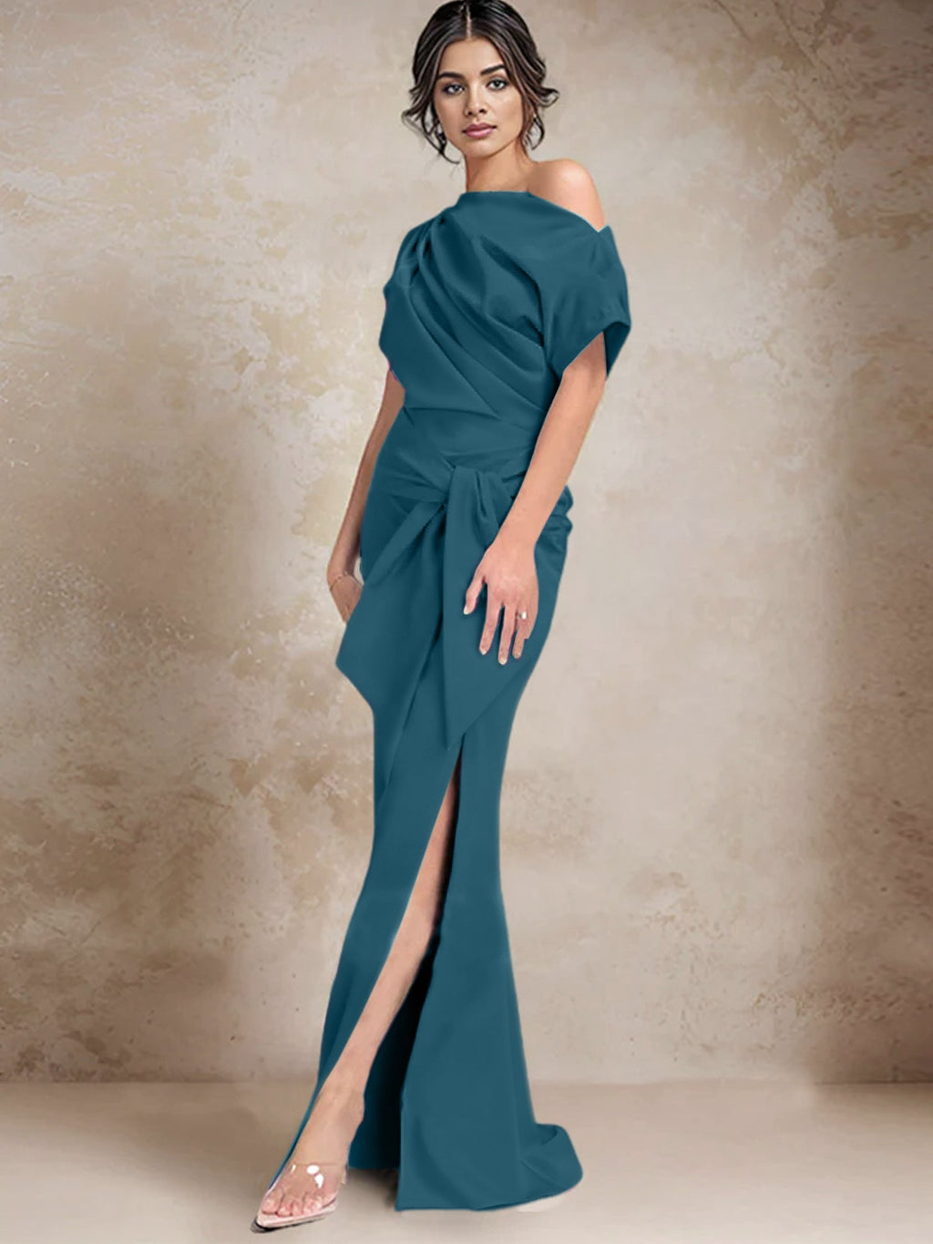 Vestidos de madre de la novia de un solo hombro con corte trompeta/sirena y abertura lateral