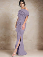 Vestidos de madre de la novia de un solo hombro con corte trompeta/sirena y abertura lateral