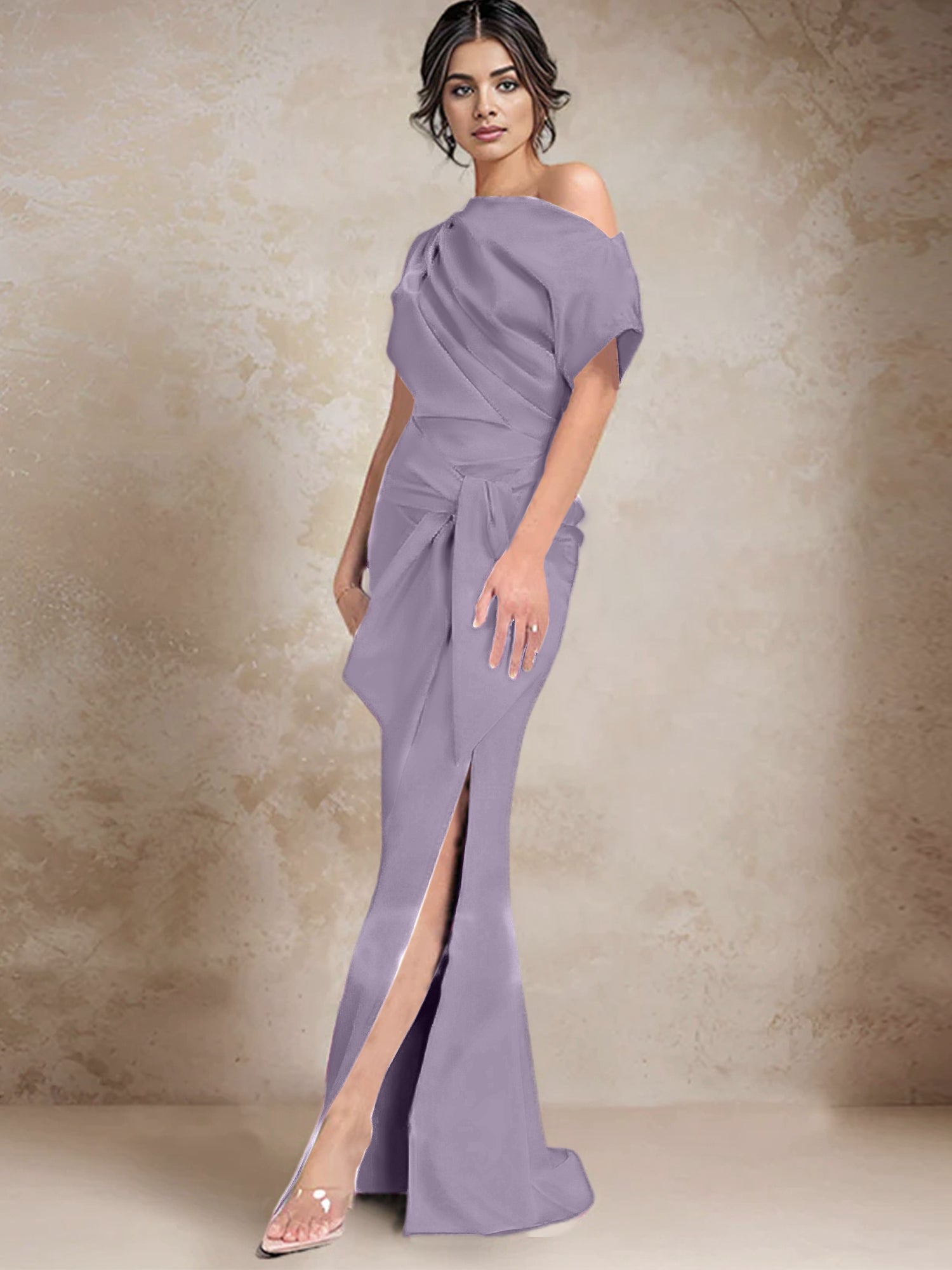 Vestidos de madre de la novia de un solo hombro con corte trompeta/sirena y abertura lateral
