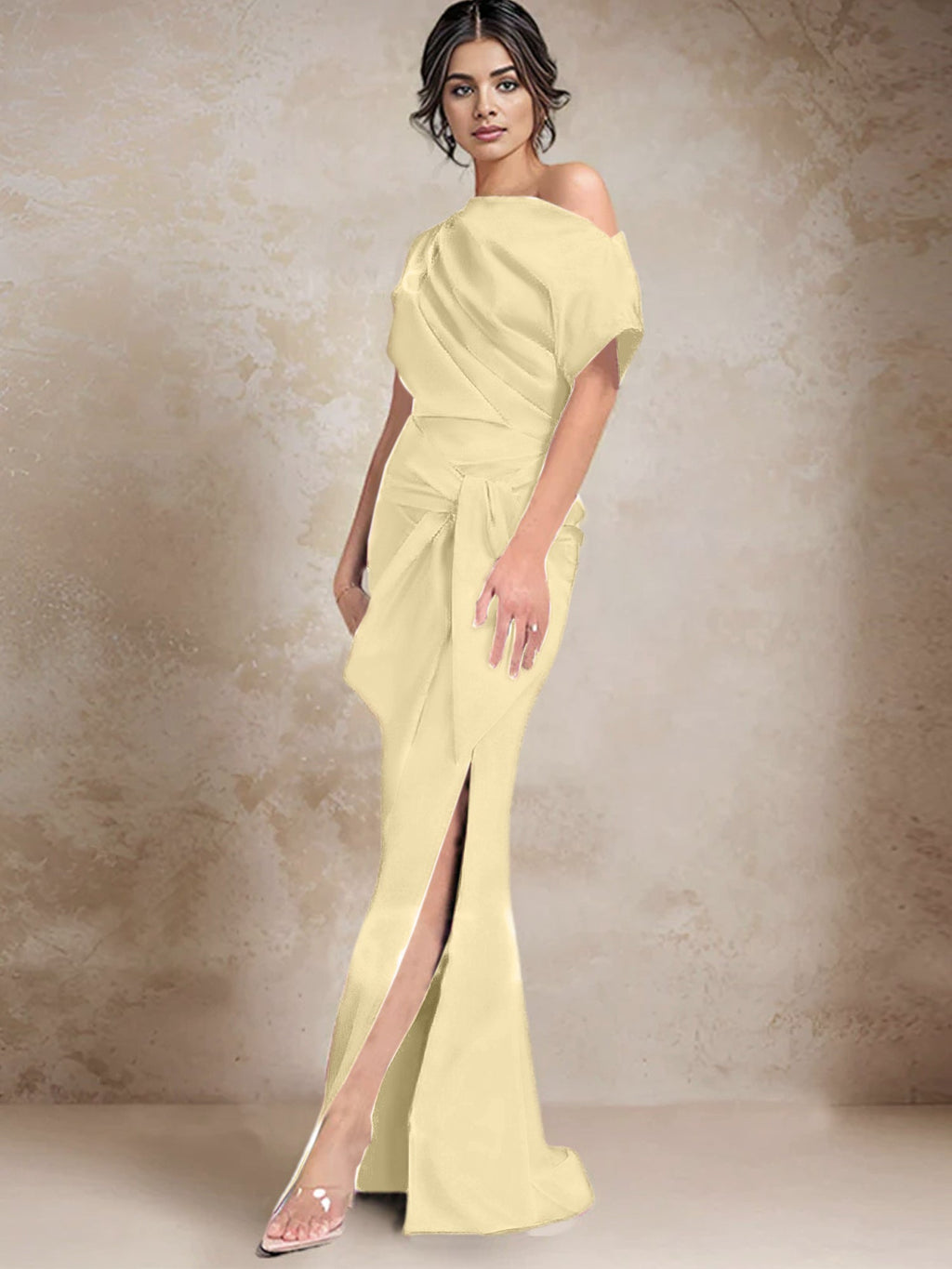 Vestidos de madre de la novia de un solo hombro con corte trompeta/sirena y abertura lateral