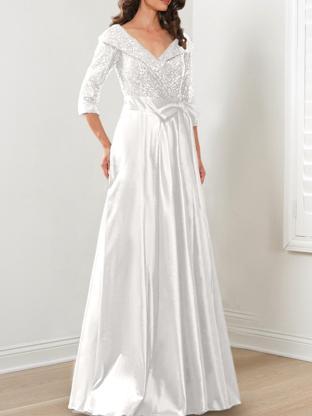 Vestidos de madre de la novia de corte A/princesa, escote en V y largo hasta el suelo